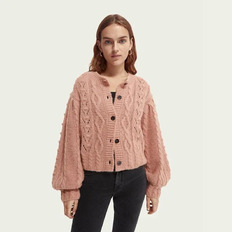 New Styles Just In Cable Knit Relaxed Fit Cardigan (Pink Rose Melange)