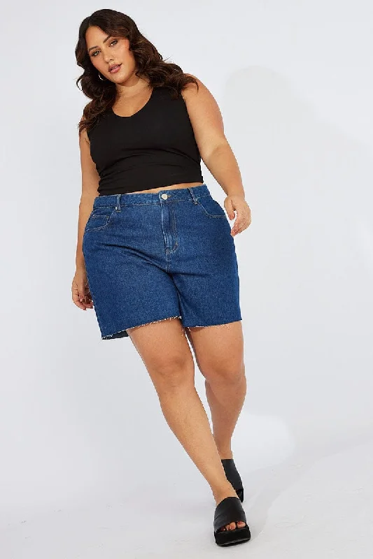 Chic Style Denim Relaxed Shorts High Rise