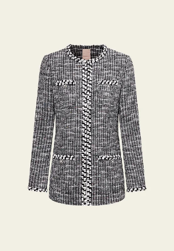 Early Access To Art Deco Styles Sale Patch-pocket Ribbed-knit Mixed Tweed Short Coat