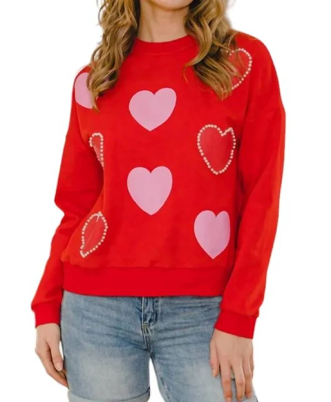 Score Big On Glamorous Red - Carpet Styles Hearts Of Love Sweatshirt In Red