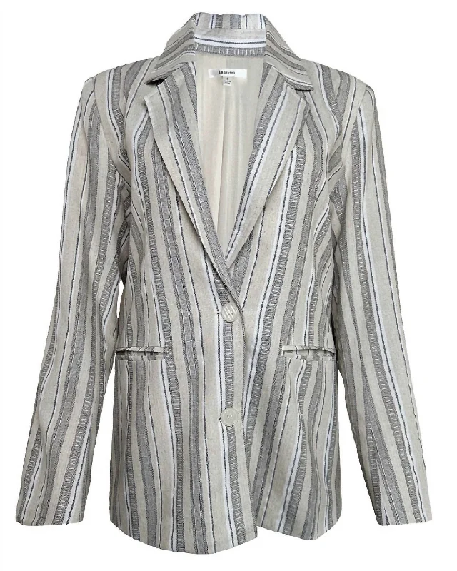 Special Offers Women's Striped Linen Blazer In Grey