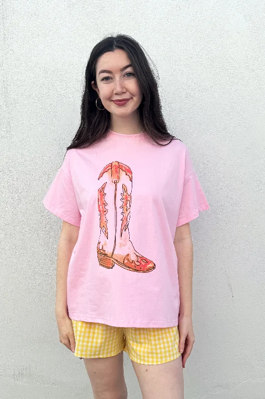 Chic And Edgy By Frankie - Cowboy Boot T Shirt Set, Pink/Yellow Gingham