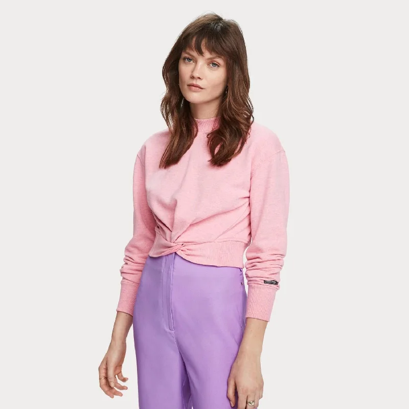 Style Upgrade Cropped Knot Front Sweater (Sorbet Pink Melange)