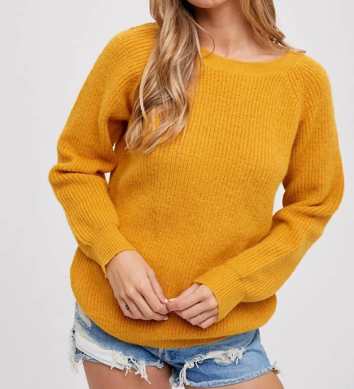 Refined Simplicity Crochet Lace Cross Back Pullover In Mustard