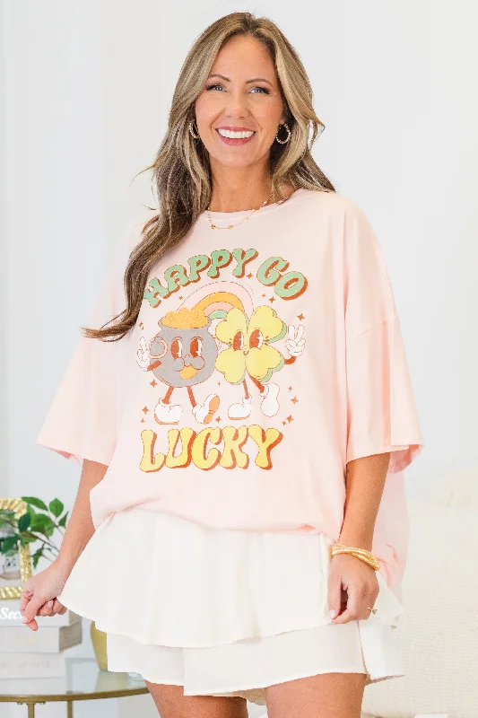 Now On Sale For Chic Urban Styles Happy Go Lucky Tee Boyfriend Tee, Cream Pink