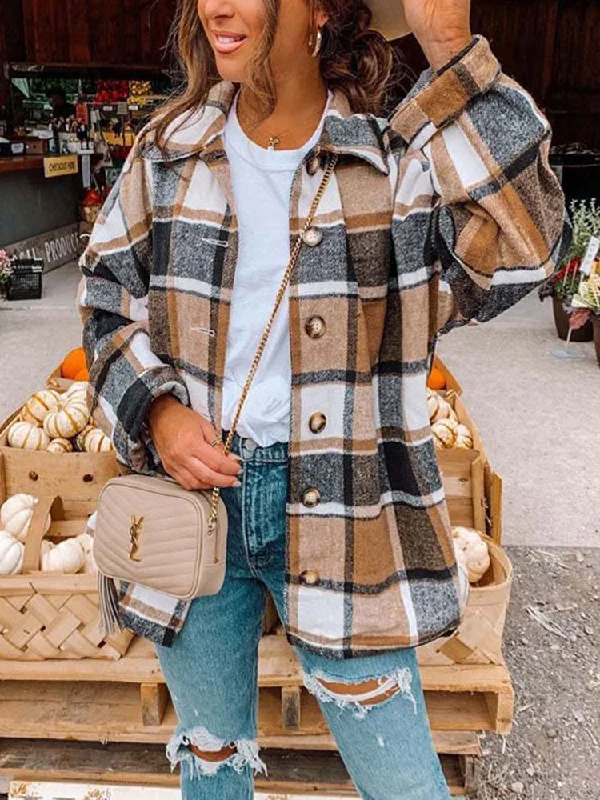 Father'S Day Deals Women's Plaid Fashion Designer Vintage Polyester Jackets