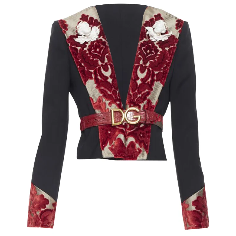 Artful Design Dolce & Gabbana wool velvet brooch belted blazer