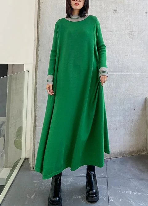 Trendy Styles Pullover green Sweater dresses plus size o neck Extra large hem DIY  sweater dresses