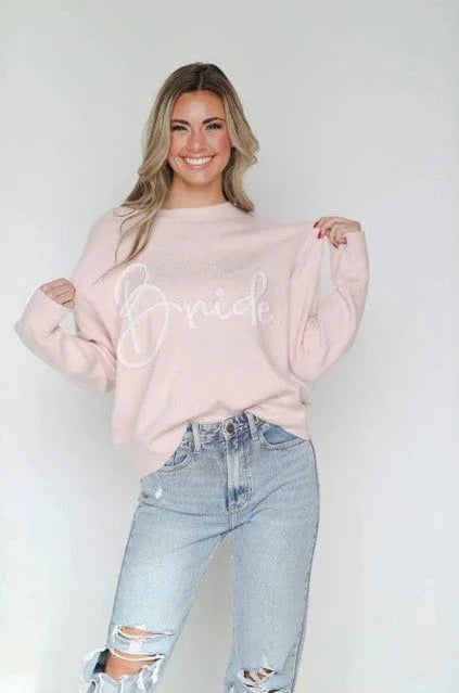 Trendy Street Style Attire Bride Tinsel Pullover Sweater - Baby Pink