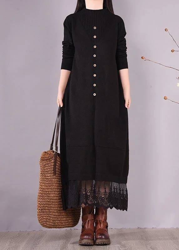 Save On Inspired Styles Handmade Black Clothes O Neck Patchwork Lace Kaftan Spring Dresses