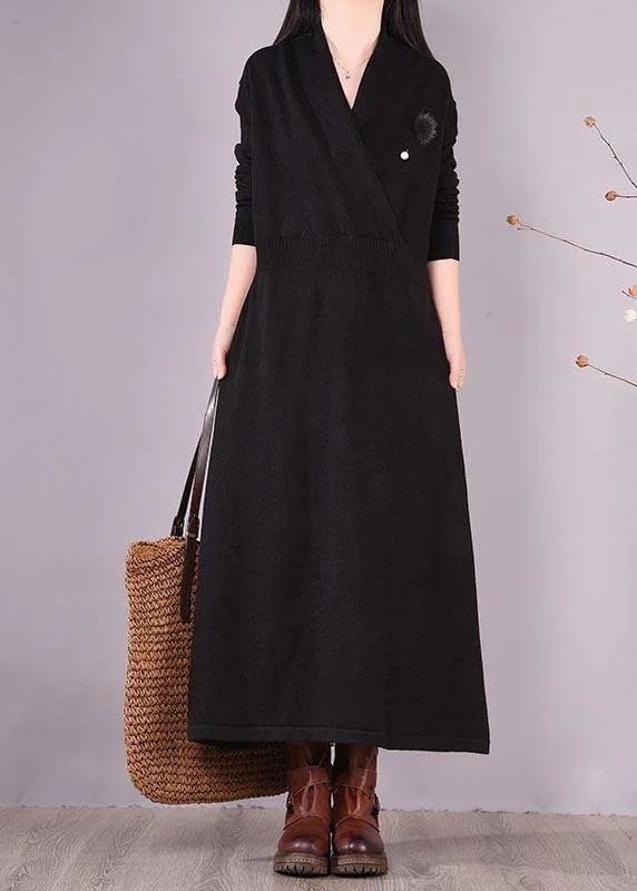 Lighten Up With Nordic Styles Classy V Neck Asymmetric Spring Dresses Shape Black Maxi Dresses