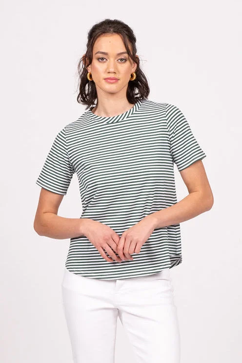 Daily Essentials Wilson Trollope - Emilia Top S/S, Evergreen Stripe