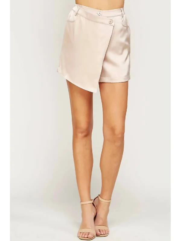 Innovate Your Wardrobe Satin Wrap Skort In Taupe