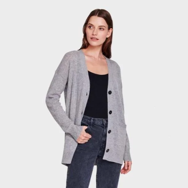 Cutting Edge Fashion Essential Cashmere Oversized Boyfriend Cardigan (Heather Grey)