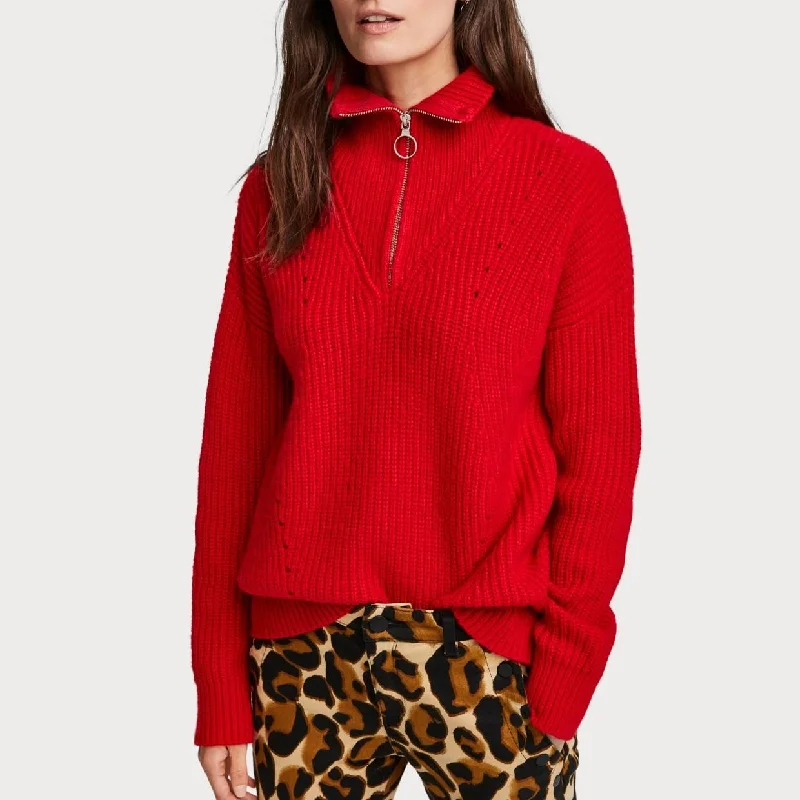 Fashion-Forward Outfits Knitted Zip-Up Pullover (Red)