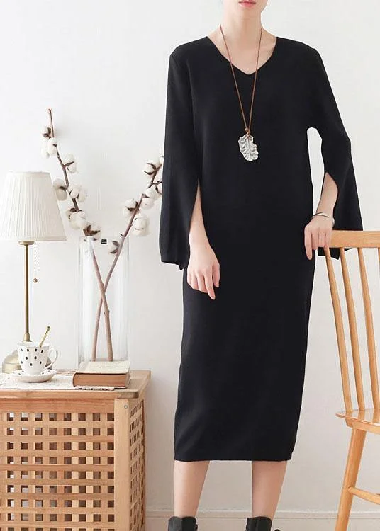 Mid - Week Surprise Women Black Long Sleeve Fall Slim fit Knit Dress