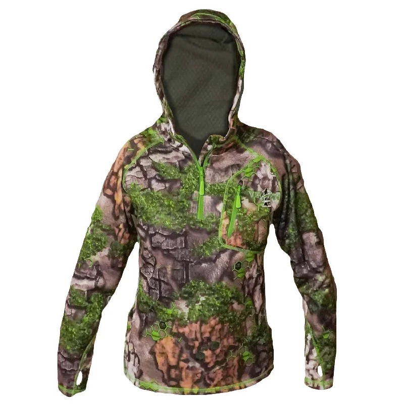 Cottagecore Rustic Charm Style Women's Early Season Hoodie In Camo (With Green Accent)