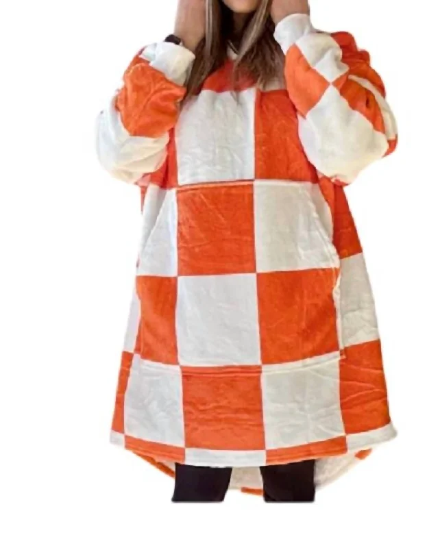 End - Of - Month Blowout Fan Fleece Blanket Sweatshirt In Orange & White Checkered