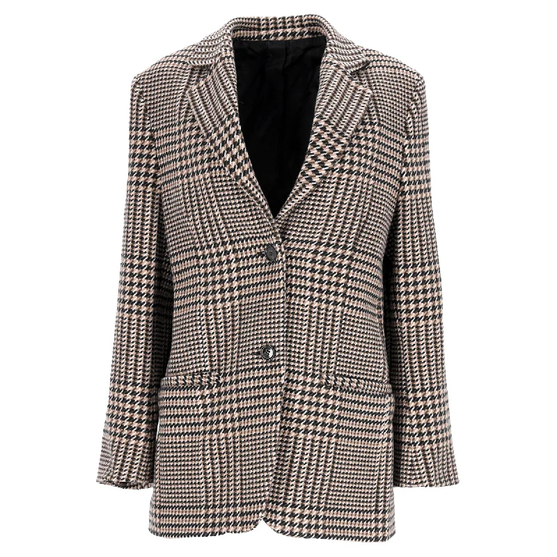 Chic Styles Totême Houndstooth Single-Breasted Blazer in Brown Wool