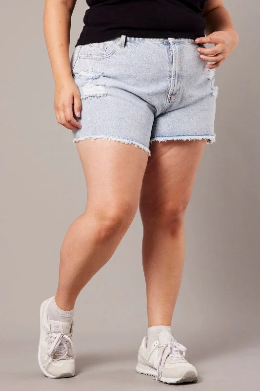 Exquisite Women's Wear Sale Blue Relaxed Shorts High Rise