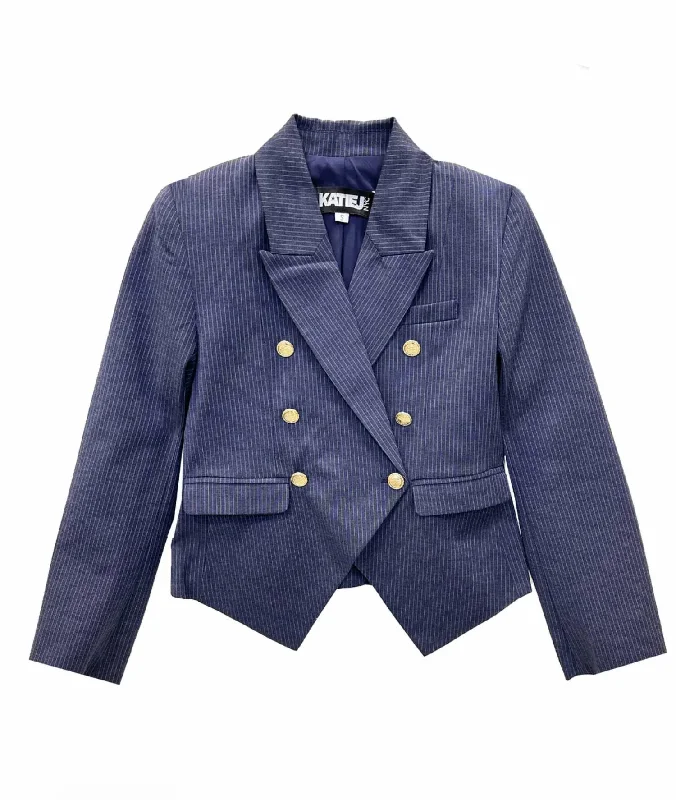 Huge Discounts This Week Women's Junior Victoria Blazer In Navy Pinstripe