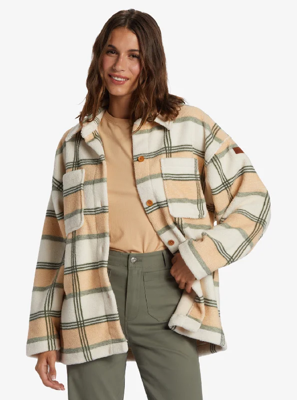 Trend Alert Next Adventure Printed Zip-Up Fleece Shirt - Agave Green Smala Plaid