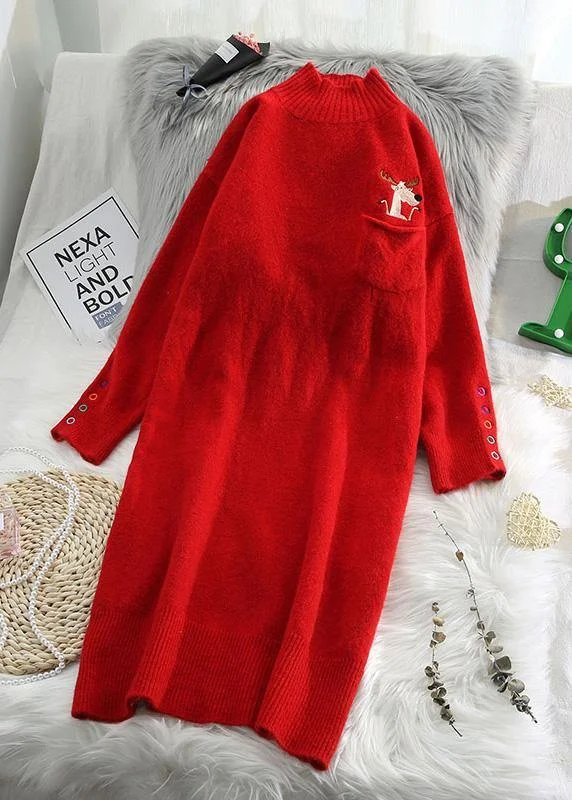 Wardrobe Upgrade Cute half high neck Sweater spring weather plus size red Mujer knit dress