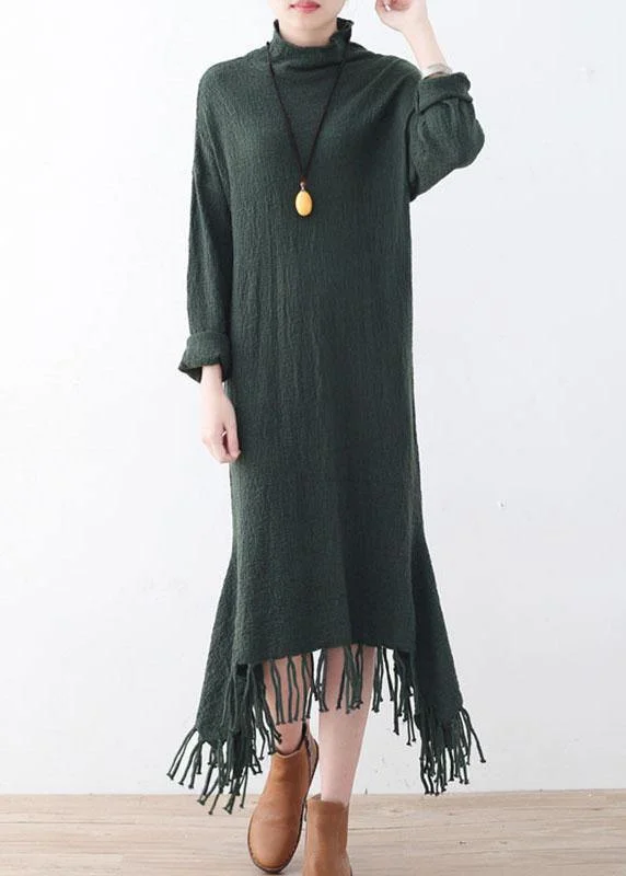 Big Savings On Rustic Countryside Styles Fine Green Turtleneck Patchwork Fall Knit Sweater Dress