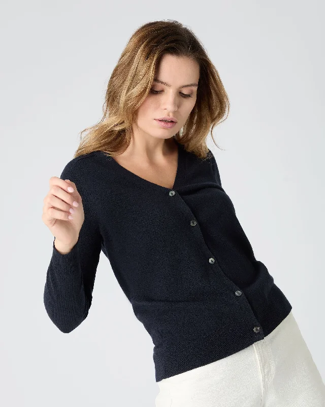 Bid Farewell To The Old Season Women's Lara V Neck Cashmere Cardigan Navy Blue