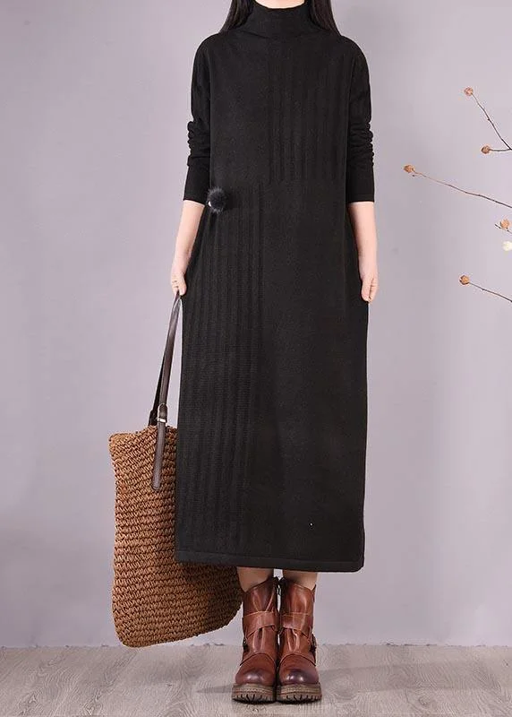 Celebrate With Big Savings Women High Neck Spring Wardrobes Sleeve Black Robe Dress