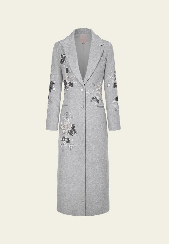 Rustic Countryside Charm Look Sequin-detail Lurex-embroidery Maxi-length Wool Coat