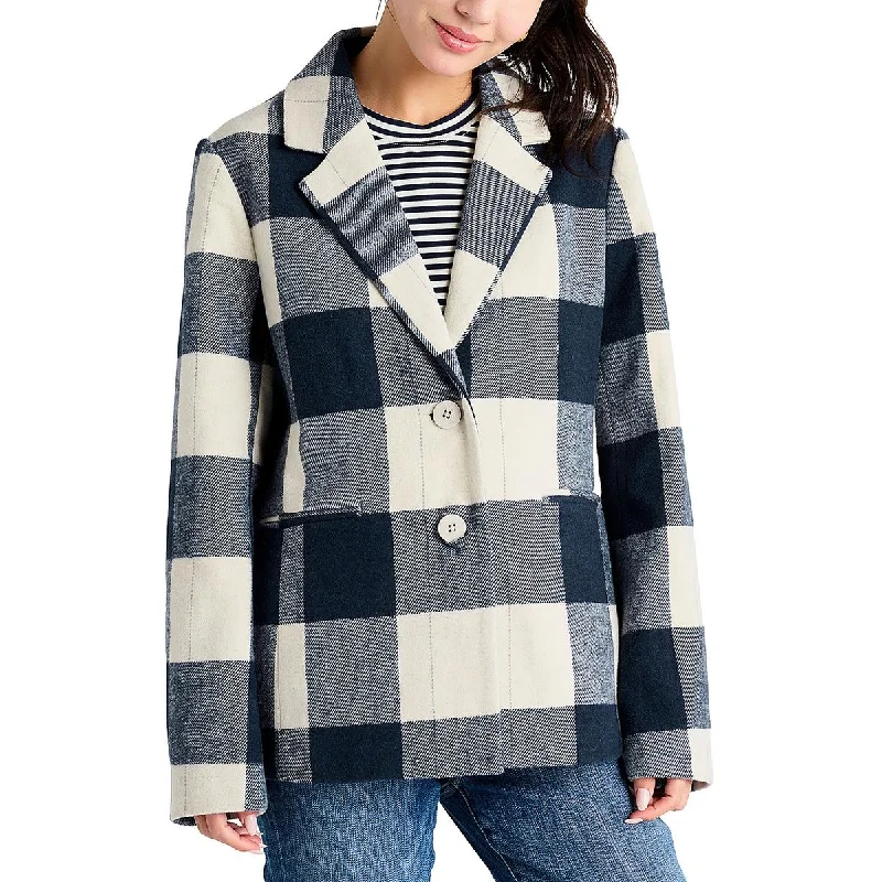 Bold Silhouette Womens Plaid Oversized Double-Breasted Blazer