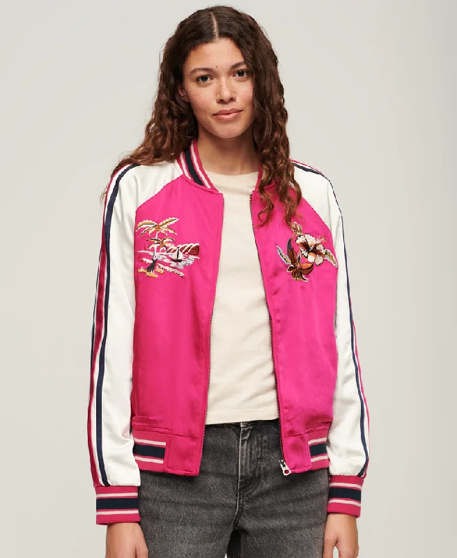 Luxury Style Suikajan Embroidered Bomber Jacket | Bright Pink