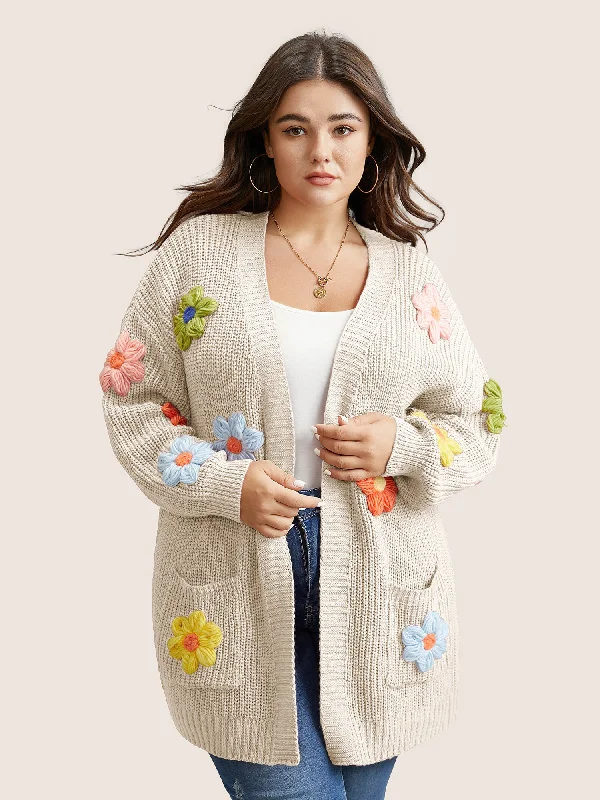 Special Offer Rainbow Floral Pocket Open Front Cardigan