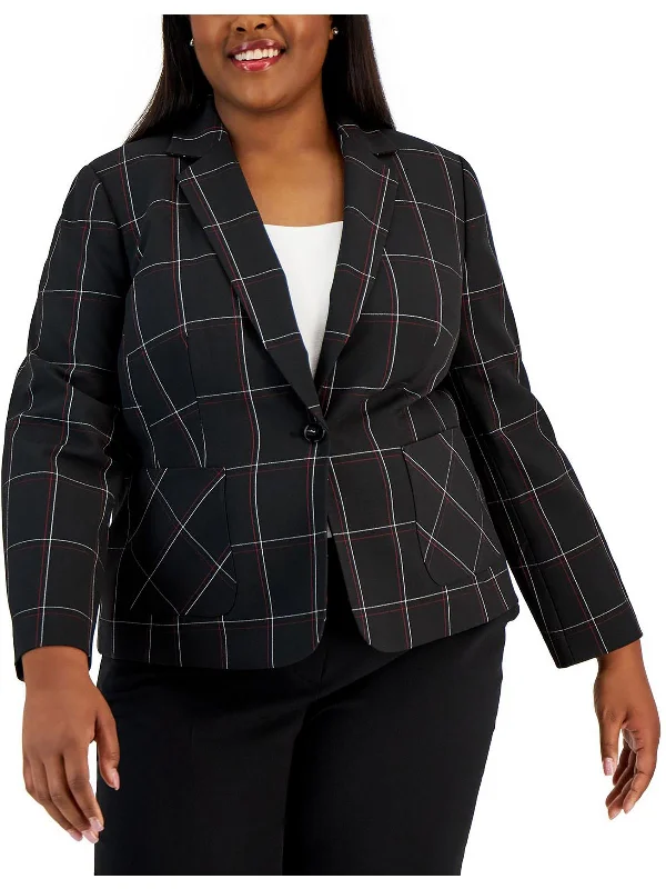 Budget-Friendly Fashion Plus Womens Plaid Office One-Button Blazer