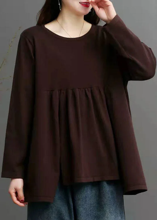 Flash Sale French Chocolate O-Neck asymmetrical design Fall Knit Sweater