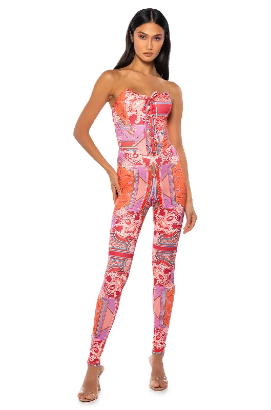 Vibrant Femme Fashion UNMATCHED PATTERNED CORSET JUMPSUIT