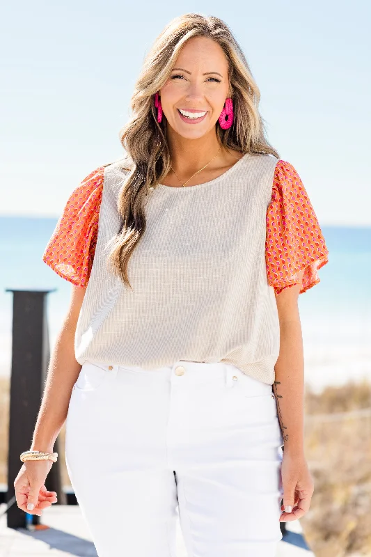 Fashion-Forward Wanderlust Bliss Top, Taupe