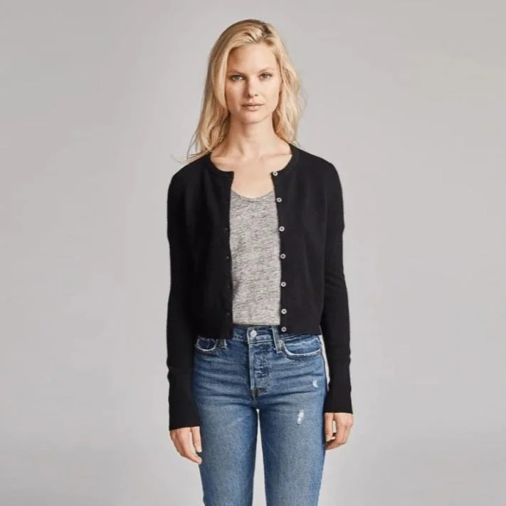 Fashion Sale Essential Cashmere Crewneck Cardigan (Black)