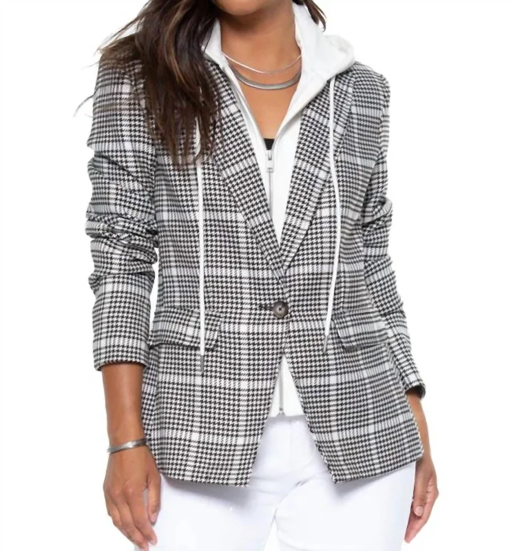 Buy More, Save More Hooded Helen Blazer In Houndstooth Black/white