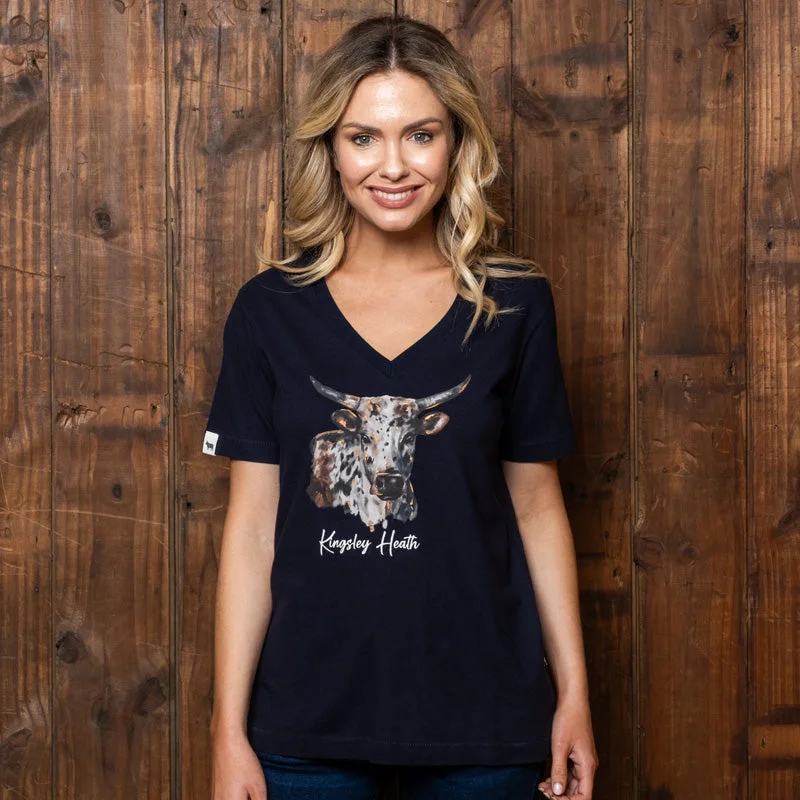 Versatile Style Wardrobe Watercolour Nguni V-Neck Shabby Tee Midnight