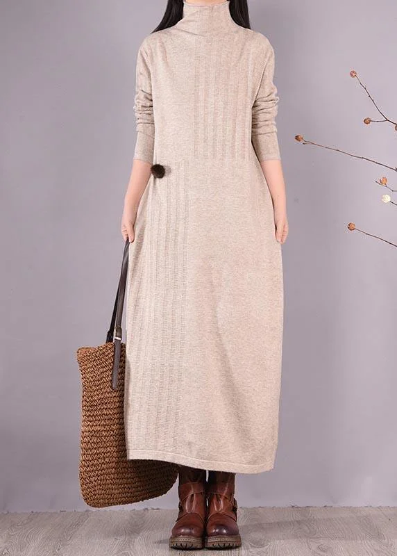 Father'S Day Deals Bohemian High Neck Spring Dresses Wardrobes Beige Dress