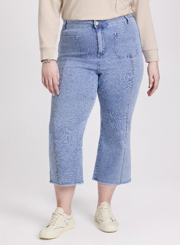 Fashion Forward Femininity Denim Capris With Patch Pockets