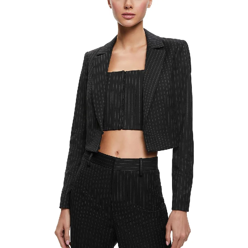 Unleash Your Style Womens Pinstripe Cropped Two-Button Blazer