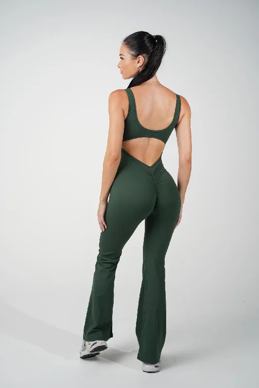 Premium Quality Garments AMORA FLARED JUMPSUIT - FOREST GREEN