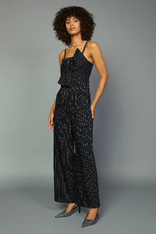 Polished Finish Pinstriped Bow Detail Jumpsuit