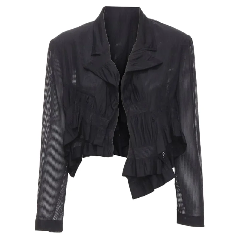 Exclusive Sale Comme Des Garcons striped sheer ruffle cropped blazer jacket