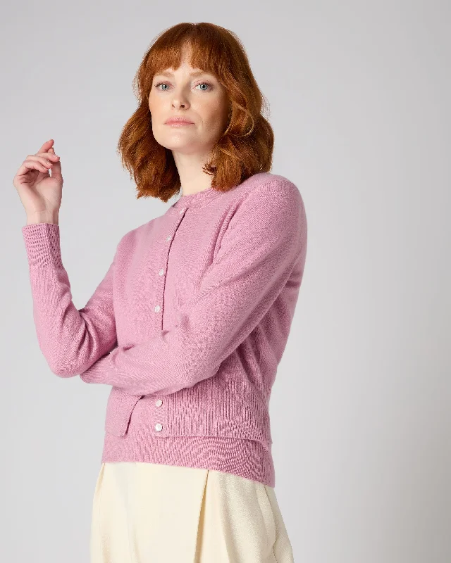 Versatile Wardrobe Essentials Women's Long Sleeve Cropped Cashmere Cardigan Burano Pink