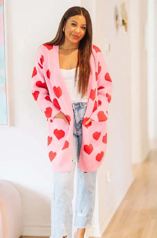 Gift Ideas Heart on Your Sleeve Cardigan - Pink and Red