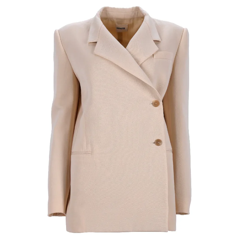 Snag Fabulous Fashion Bargains Khaite Otero Asymmetric Blazer in Beige Virgin Wool